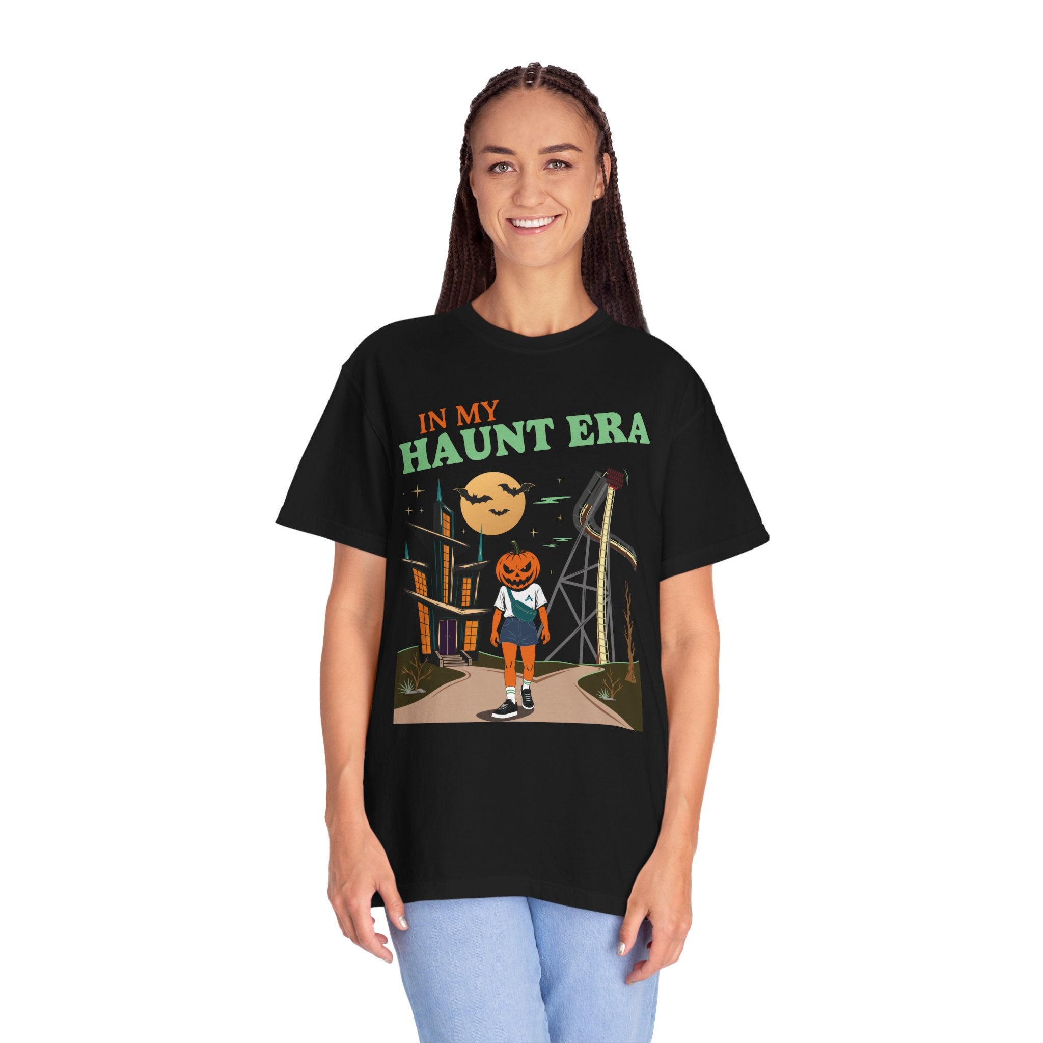"In My Haunt Era" Pumpkin Woman Halloween 2026 Unisex Garment-Dyed T-Shirt
